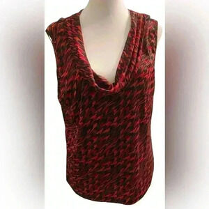 Kathy Ireland sleeveless top with cowl neckline in red black & gray. Size XL